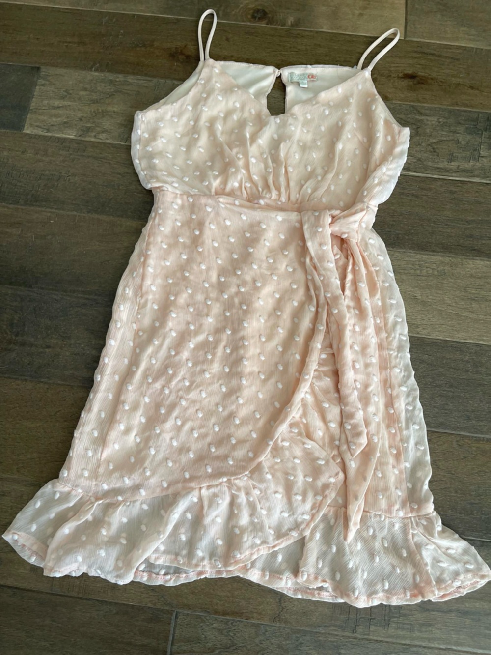 Delicate Pink Swiss Dot Mini Wrap Dress